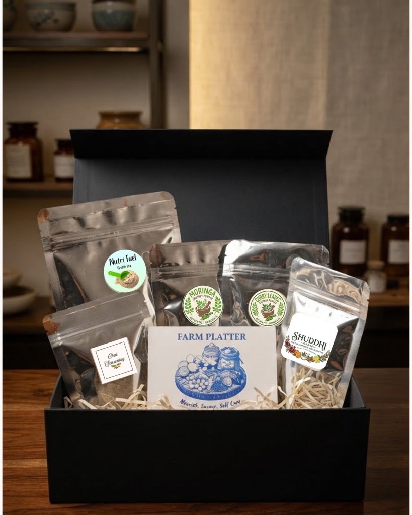 Farm Platter corporate gift box — black magnetic box with five products